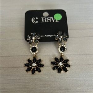 RSVP Black and Gold Floral Drop Earrings